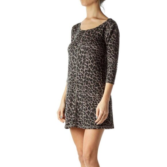 Jessica Simpson Black Brown Animal Print Jersey Dress - Picture 2 of 3